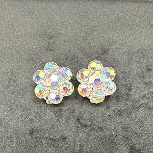 Vintage aurora borealis flower clip on Earrings